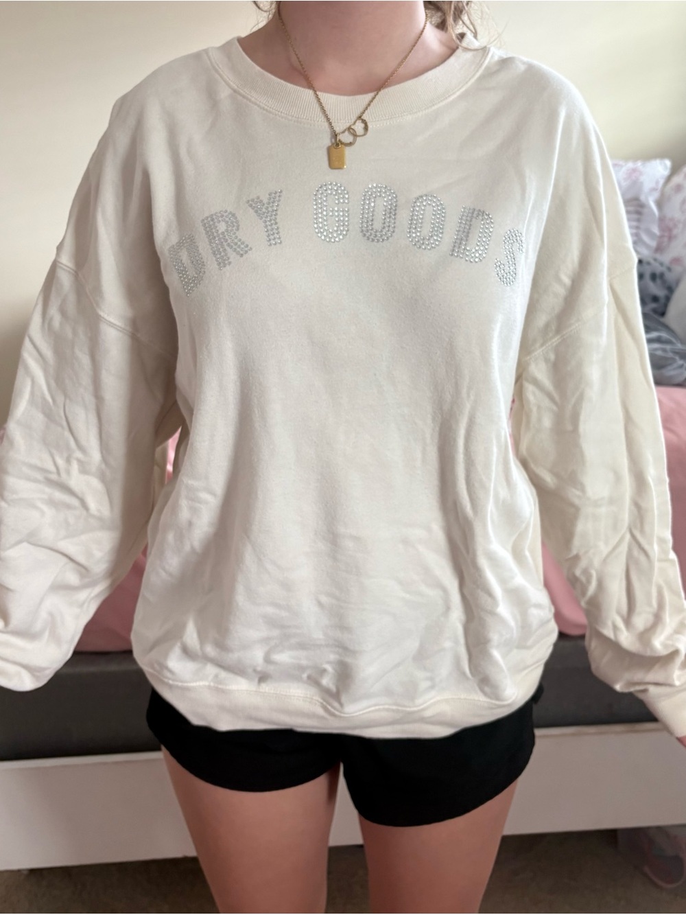 Dry Goods Cream Crystal-Logo Crewneck Sweater